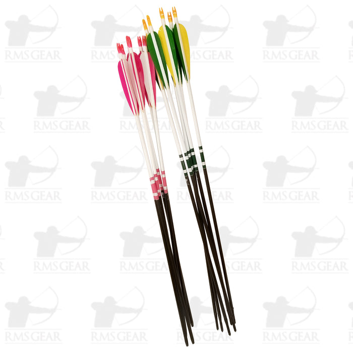 (12) Fiberglass Crested Arrows 6 green/ 6 pink - FCA424IJ