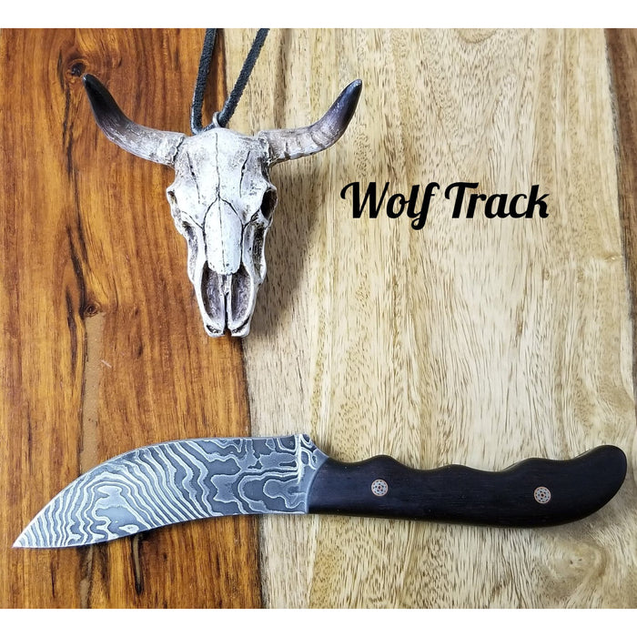 Wolf Track Two Fingers Custom Damascus Knife - WT265DG