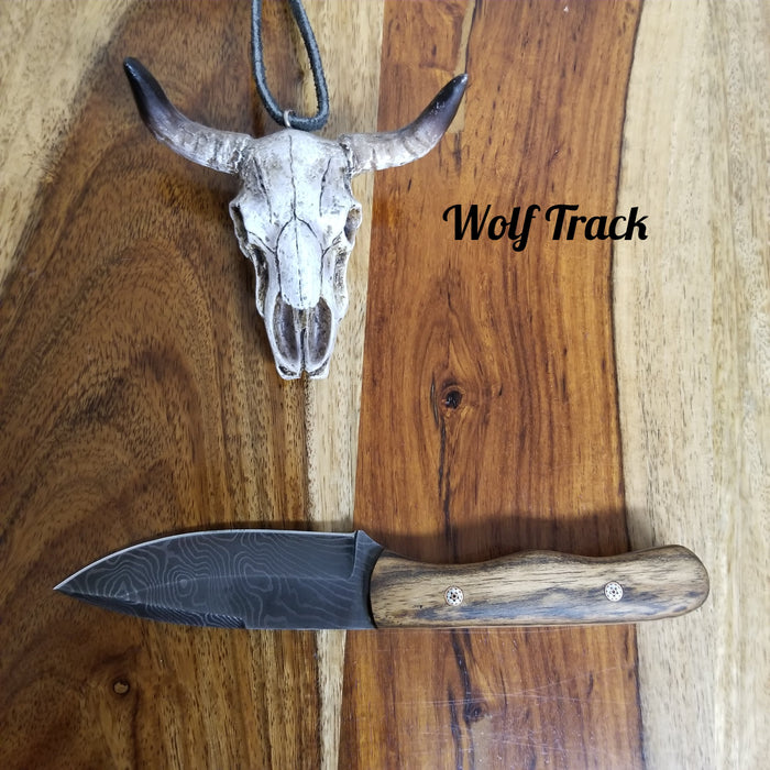 Wolf Track Damascus Knife - WT283DG