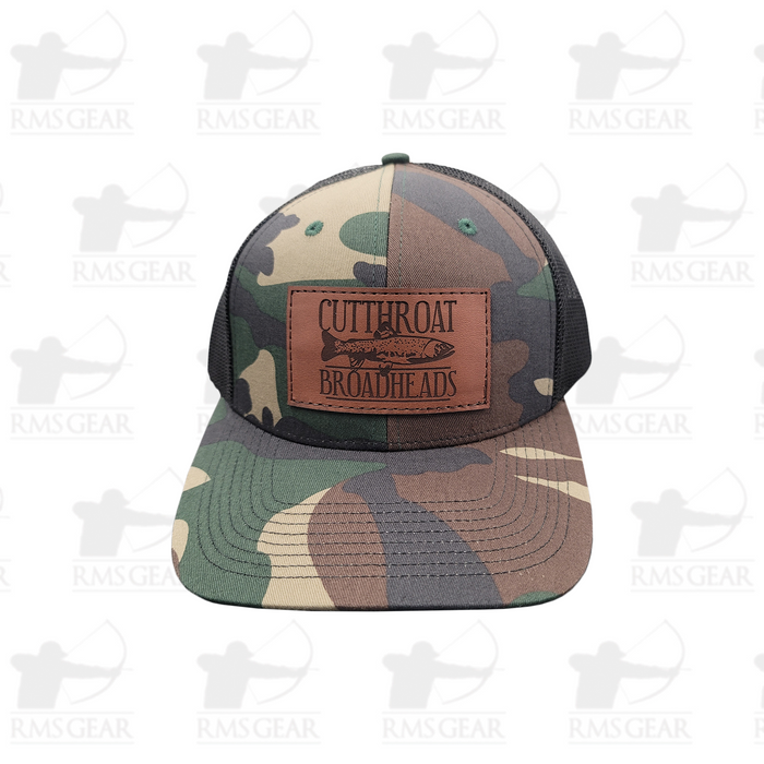Cutthroat Broadheads Trucker Hat -  Camo w/ Leather Patch