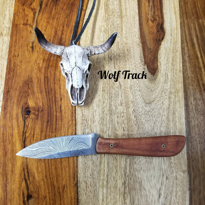 Wolf Track Damascus Steel Knife - WT279DG